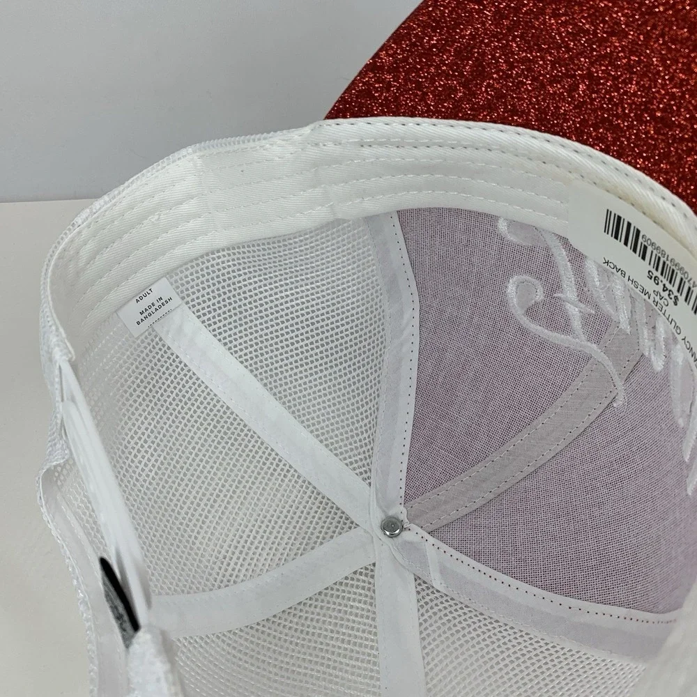 Fancy Glitter Trucker Hat Red White Mesh Adjustable Snapback Outdoor Cap